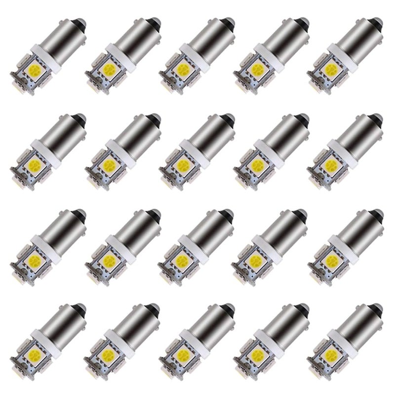 BlyilyB - Pack of 20 - White BA9S T11 T4W 64111 Miniature Bayonet Single Contact Base LED Bulbs 5SMD 5050 For Side Marker Lights RV and Boat Dome Lights Map Lights License Plate Light - Image 1